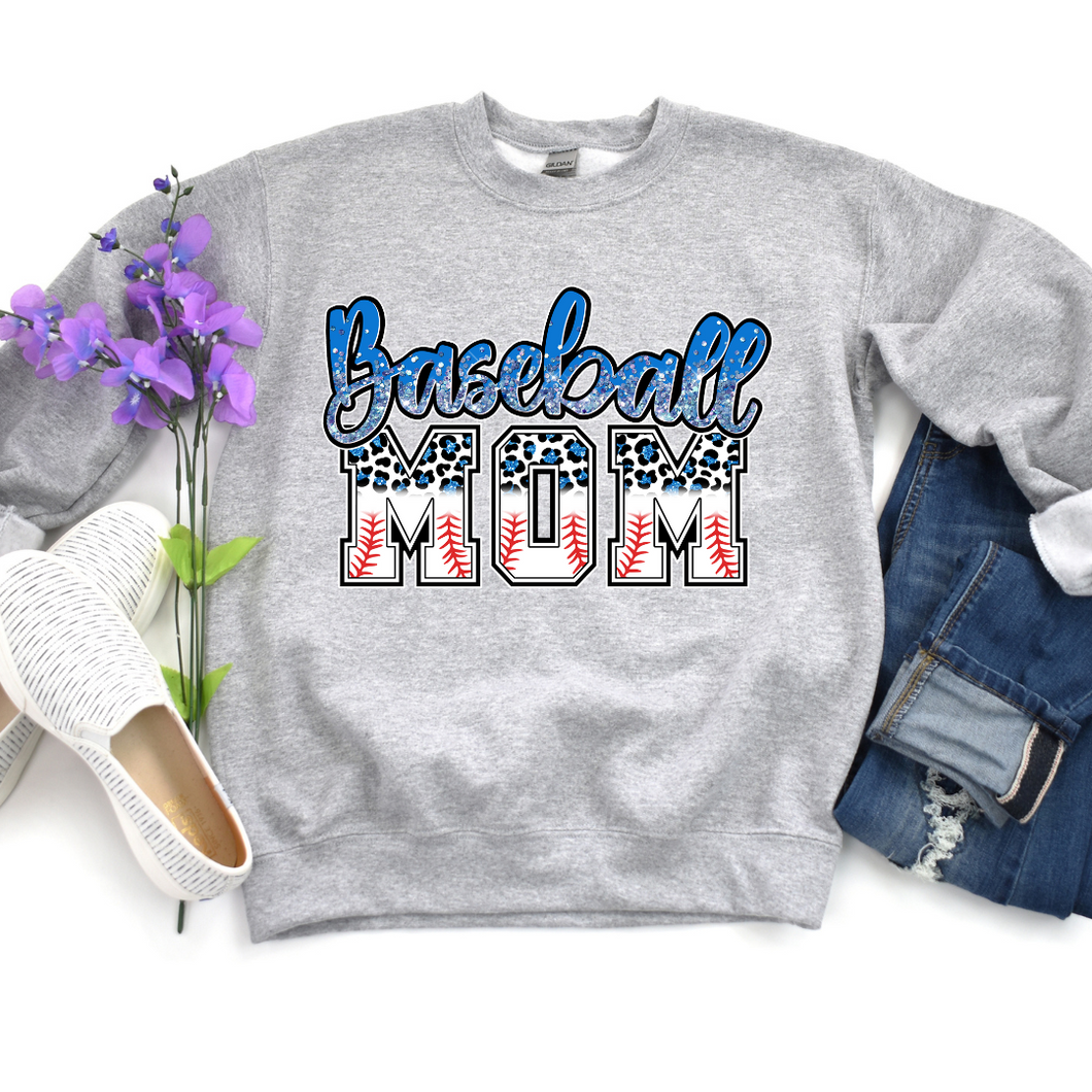 Blue Baseball Mom | Light Gray Sweatshirt