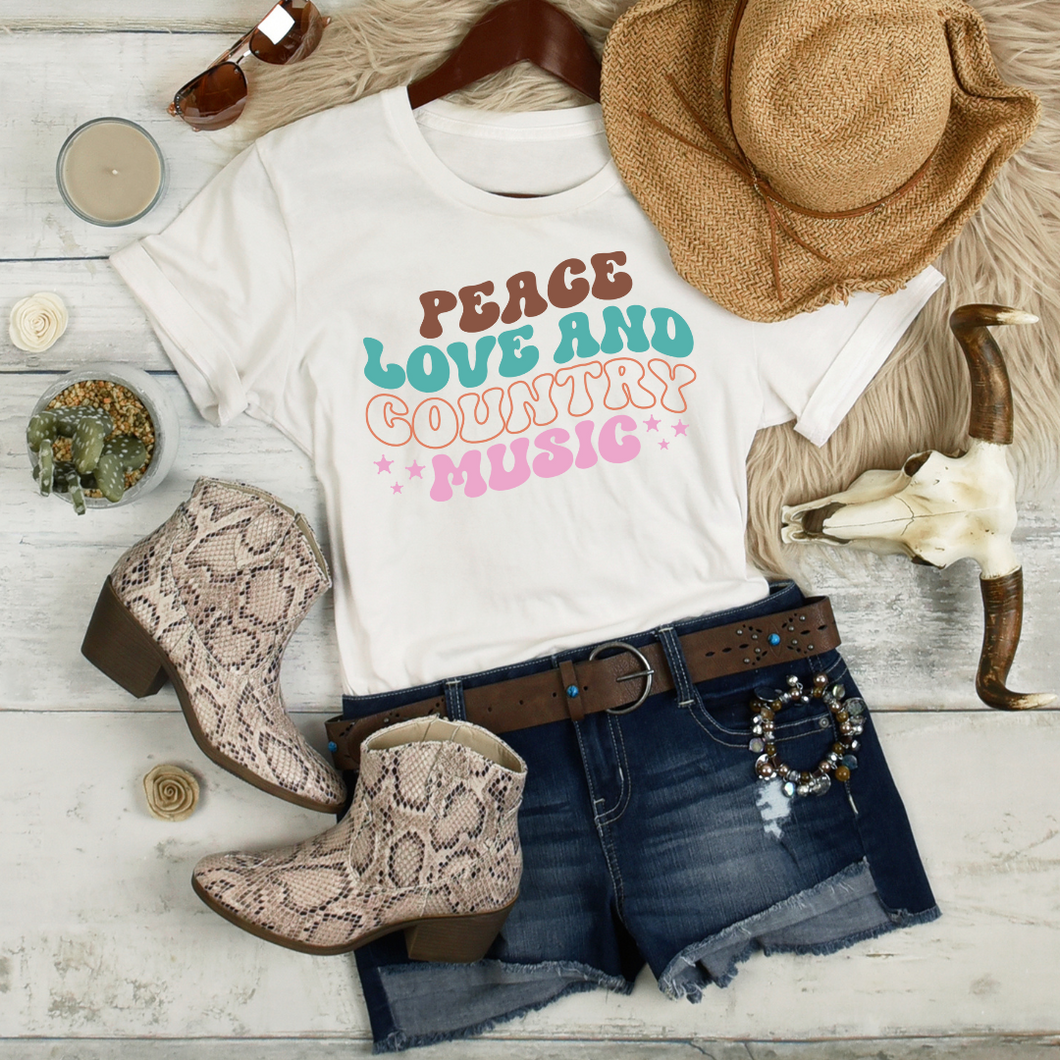 Peace Love and Country Music | White Tee