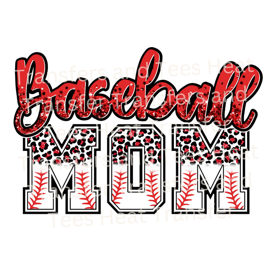 Red Baseball Mom | Heat Transfer Print