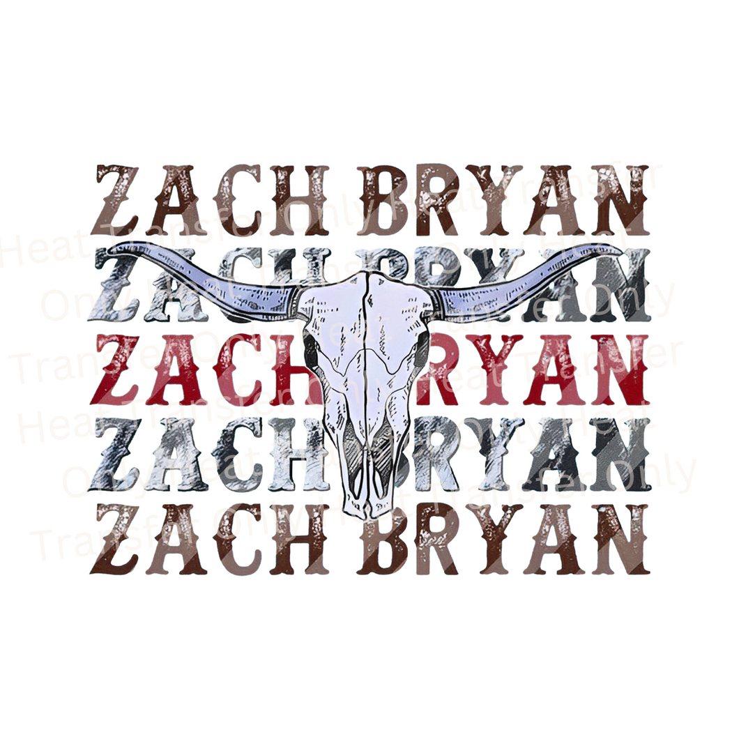 Zach Bryan Bull Skull | Heat Transfer Print