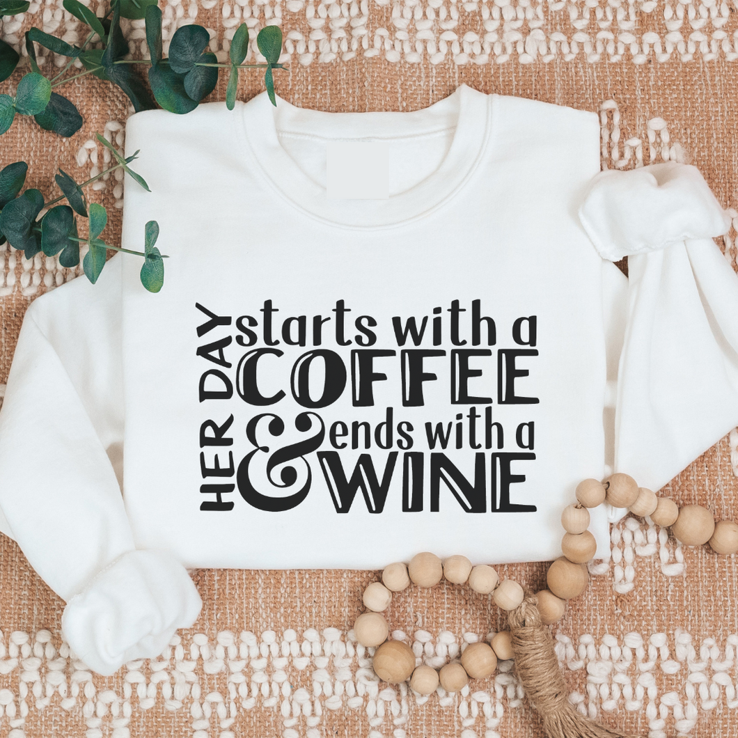 Her Day Starts with a Coffee | White Sweatshirt