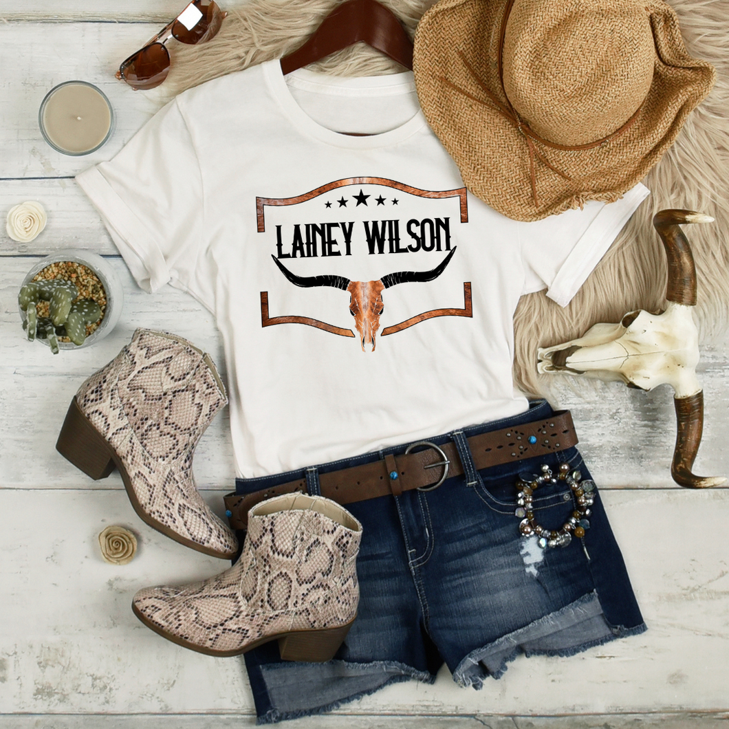 Lainey Wilson Longhorn Skull | White Tee