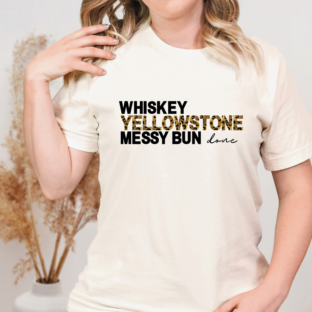 Whiskey Yellowstone Messy Bun Light Sand Tee