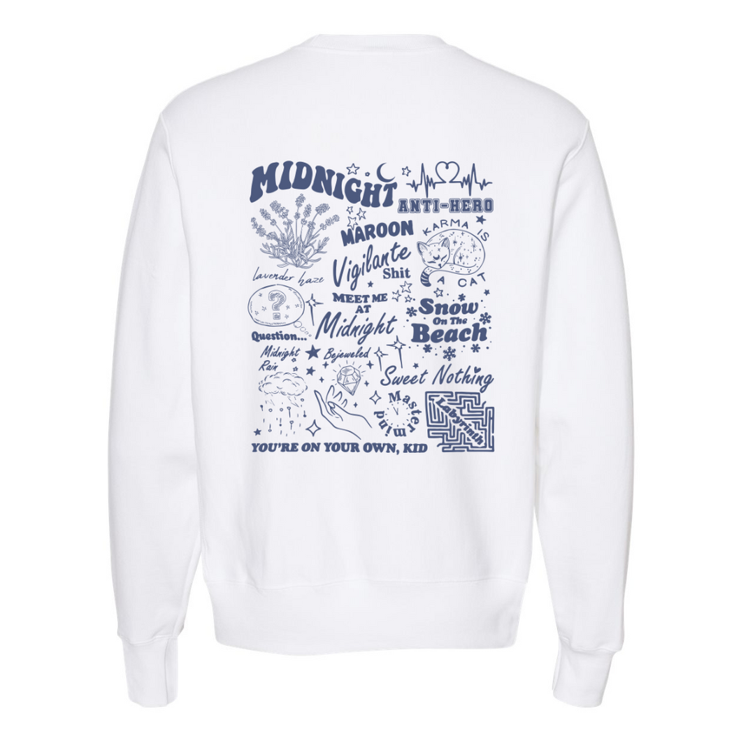 Blue Midnights Front and Back White Sweatshirt