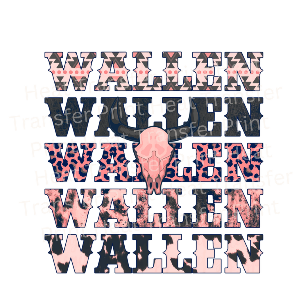 All Out Pink Wallen Bull Skull | Heat Transfer Print