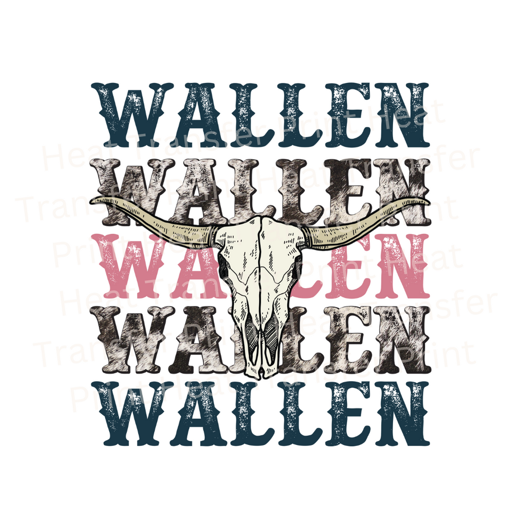 Blue and Pink Wallen Bull Skull | Heat Transfer Print